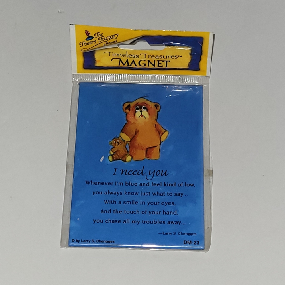 The Poetry Factory Timeless Treasures Blue 'I Need You' Magnet